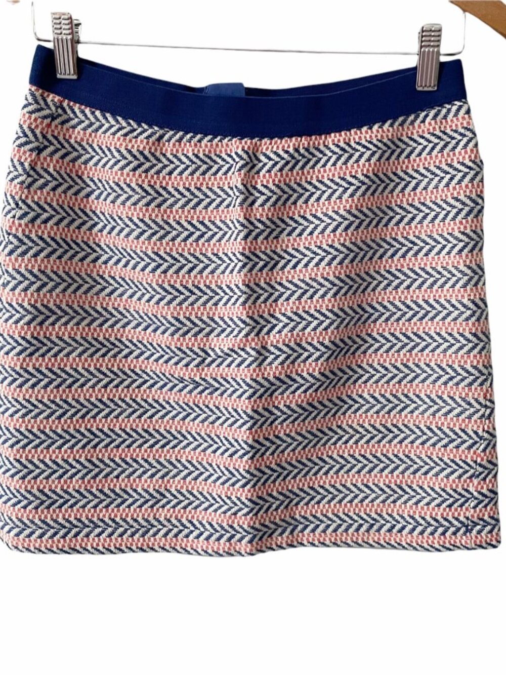 GAP Factory Chevron Striped Blue Red Short Pencil Skirt Womens 0R Elastic Waist